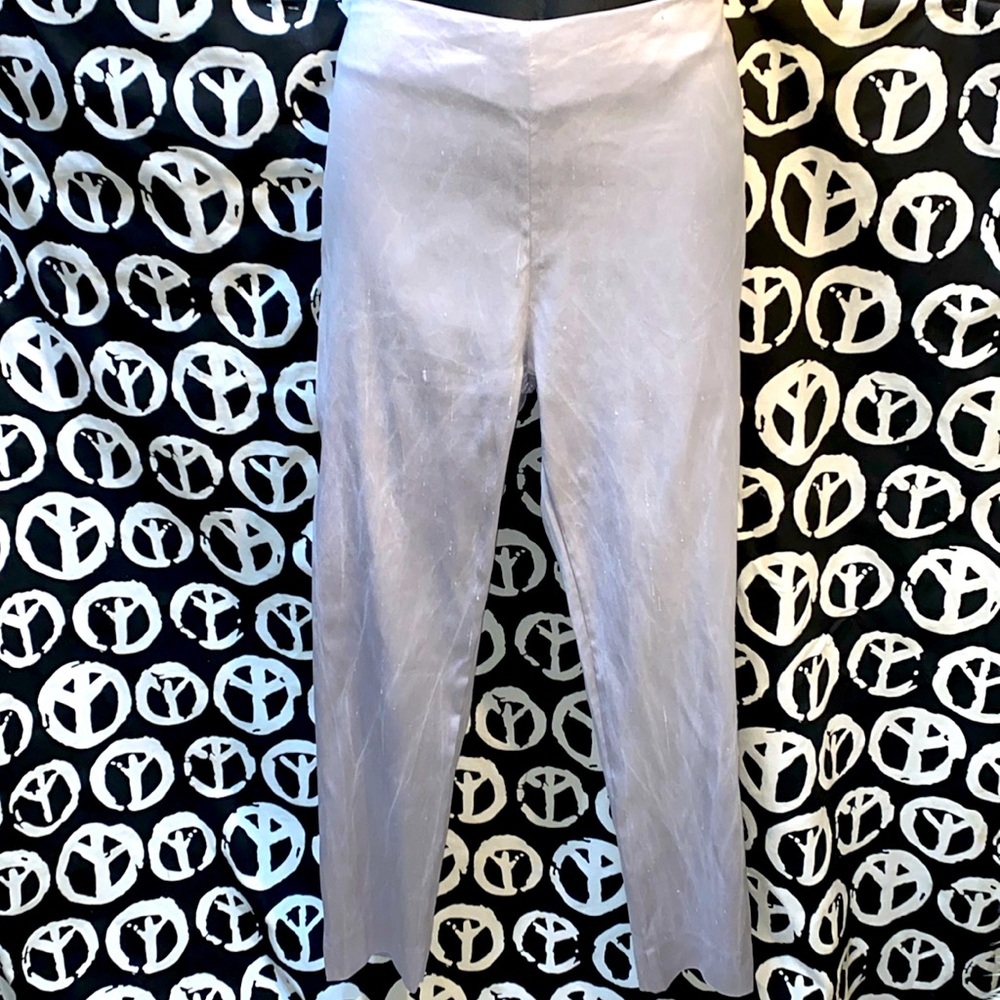 SILK BLEND LEGGIARDO LIGHT GREY ANKLE PANTS SZ 14 SIDE ZIP HEM SPLITS